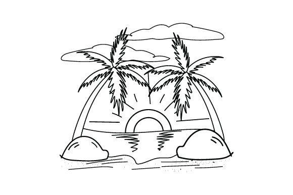 Crafts with Adult Coloring Pages: Sunset Beach Design