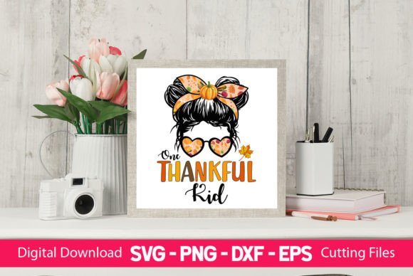 One Thankful Kid Messy Bun Fall Kid Graphics for Crafts