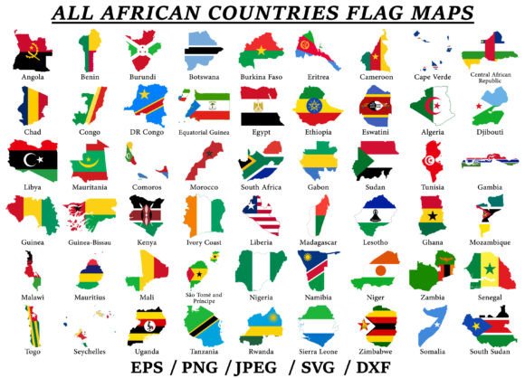 Set of African Countries Flag Maps: Illustrations & Graphics Review