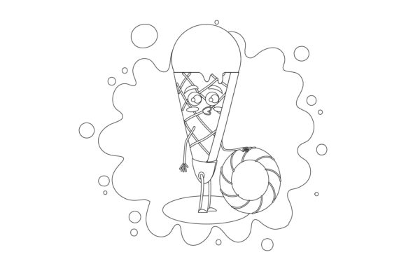 Summer Ice Cream Kawaii Outline Style Graphics for Coloring Pages